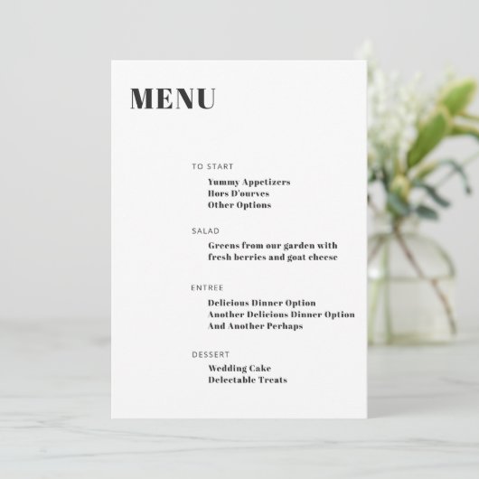 Bold Typografie White Modern Minimalist Menu (Staand voorkant)