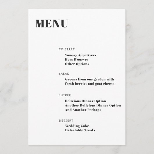 Bold Typografie White Modern Minimalist Menu (Voorkant)