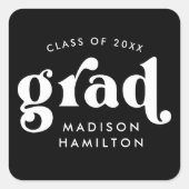 Bold Typografie Zwart-wit Afstuderen Vierkante Sticker (Voorkant)