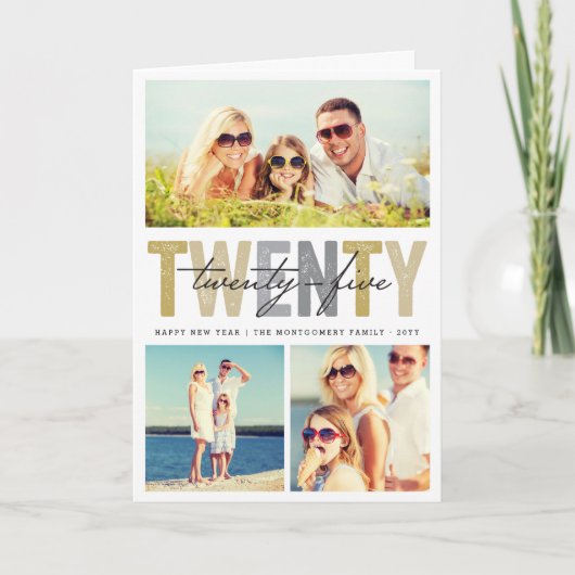Bold Typography 2025 Nieuwjaar 3 Photo Collage Feestdagen Kaart (Voorkant)