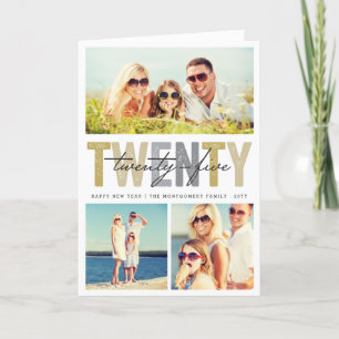 Bold Typography 2025 Nieuwjaar 3 Photo Collage Feestdagen Kaart