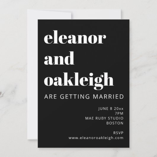 Bold Typography Black and White Modern Wedding Kaart (Voorkant)