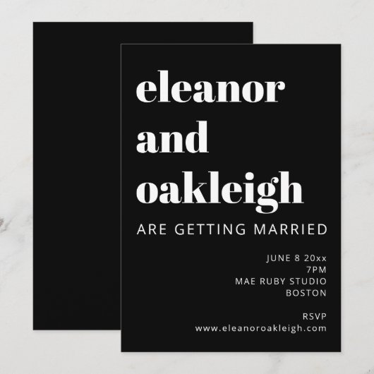 Bold Typography Black and White Modern Wedding Kaart (Voorkant / Achterkant)