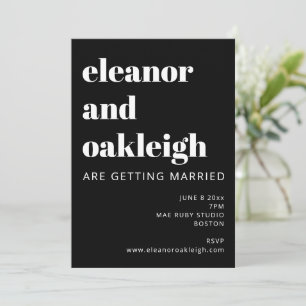 Bold Typography Black and White Modern Wedding Kaart