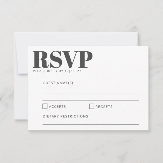 Bold Typography Black and White Modern Wedding RSVP Kaartje (Voorkant)