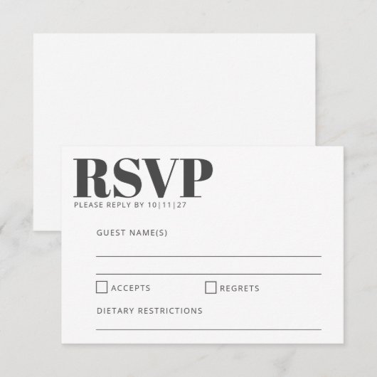 Bold Typography Black and White Modern Wedding RSVP Kaartje (Voorkant / Achterkant)