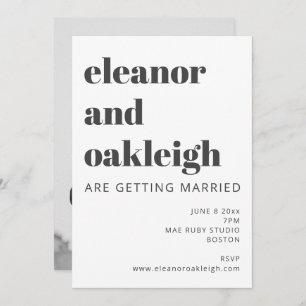 Bold Typography Black and White Photo Wedding Kaart