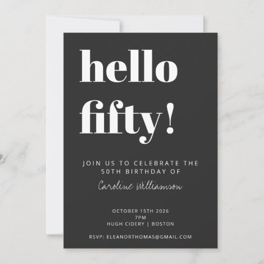 Bold Typography Black Modern 50th Birthday Party Kaart (Voorkant)