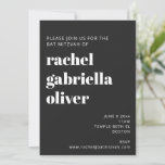 Bold Typography Black Modern Bat Mitzvah Kaart<br><div class="desc">Bold Typography Black Modern Bat Mitzvah Invitation</div>