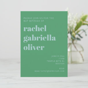 Bold Typography Blue en Green Modern Bat Mitzvah Kaart