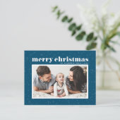 Bold Typography Blue Merry kerstfoto Feestdagenkaart (Staand voorkant)