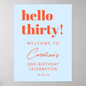 Bold Typography Blue Orange 30th Birthday Welcome Poster (Voorkant)