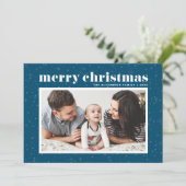 Bold Typography Blue Prettige feestdagen Foto Feestdagenkaart (Staand voorkant)