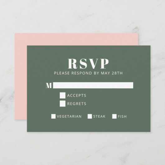 Bold Typography Blush Pink and Green Bat Mitzvah RSVP Kaartje (Voorkant / Achterkant)