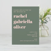 Bold Typography Blush Pink Green Bat Mitzvah Kaart (Staand voorkant)