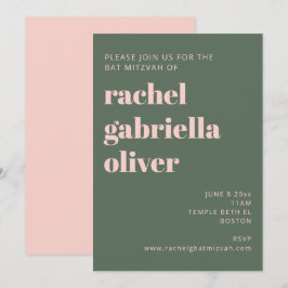 Bold Typography Blush Pink Green Bat Mitzvah Kaart