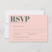 Bold Typography Blush Pink Green Modern Wedding RSVP Kaartje (Voorkant)
