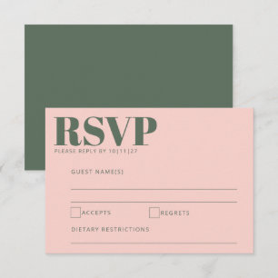 Bold Typography Blush Pink Green Modern Wedding RSVP Kaartje