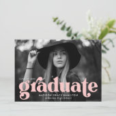 Bold Typography Blush Pink Photo Graduparty Kaart (Staand voorkant)