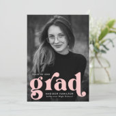 Bold Typography Blush Pink Photo Graduparty Kaart (Staand voorkant)