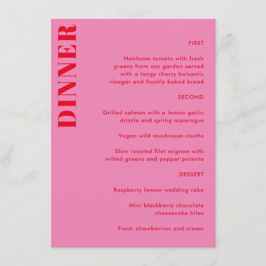 Bold Typography Bright Pink and Red Simple Wedding Menu (Voorkant)