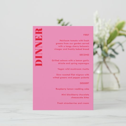Bold Typography Bright Pink and Red Simple Wedding Menu (Staand voorkant)