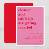 Bold Typography Bright Pink Red Stylish Wedding Kaart (Voorkant / Achterkant)