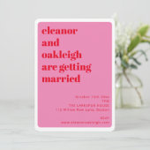 Bold Typography Bright Pink Red Stylish Wedding Kaart (Staand voorkant)