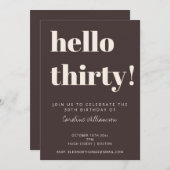 Bold Typography Brown Modern 30th Birthday Party Kaart (Voorkant / Achterkant)