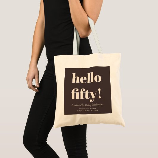 Bold Typography Brown Modern 50th Birthday Custom Tote Bag (Voorkant (product))
