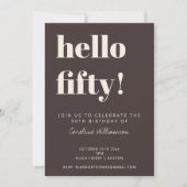 Bold Typography Brown Modern 50th Birthday Party Kaart (Voorkant)
