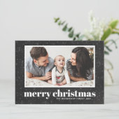 Bold Typography Chalkboard Merry Kerstfoto Feestdagenkaart (Staand voorkant)