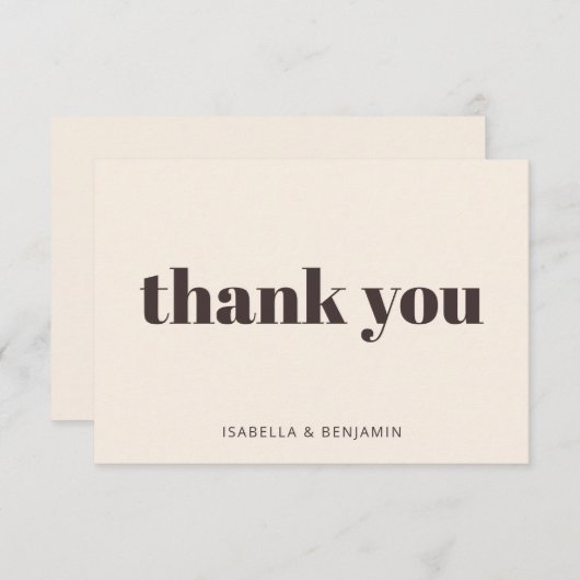 Bold Typography Cream Brown Custom Wedding Flat Bedankkaart (Voorkant / Achterkant)