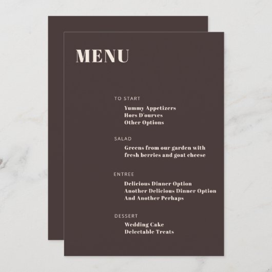 Bold Typography Custom Brown Modern Minimalist Menu (Voorkant / Achterkant)