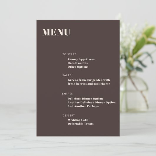 Bold Typography Custom Brown Modern Minimalist Menu (Staand voorkant)