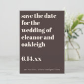 Bold Typography Earthy Brown Modern Wedding Save The Date (Staand voorkant)