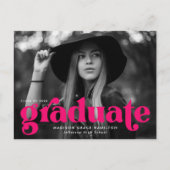 Bold Typography Fuchsia Photo Graduparty Uitnodiging Briefkaart (Voorkant)