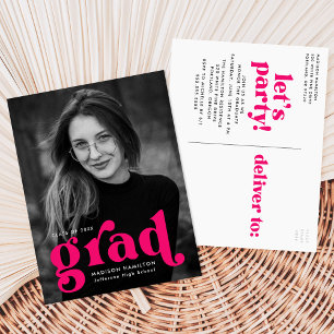 Bold Typography Fuchsia Photo Graduparty Uitnodiging Briefkaart