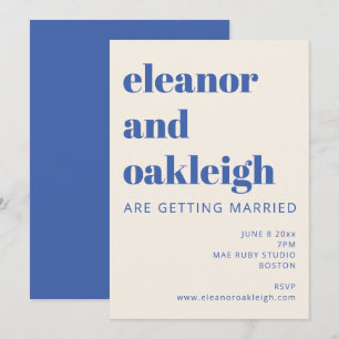Bold Typography Ivory and Blue Modern Wedding Kaart