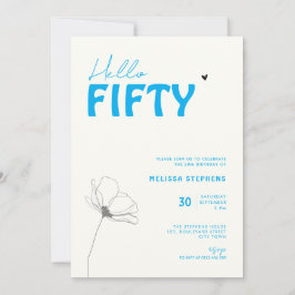 Bold Typography Ivory Blue Elegant 50th Birthday Kaart