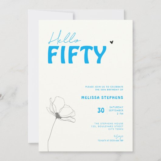 Bold Typography Ivory Blue Elegant 50th Birthday Kaart (Voorkant)