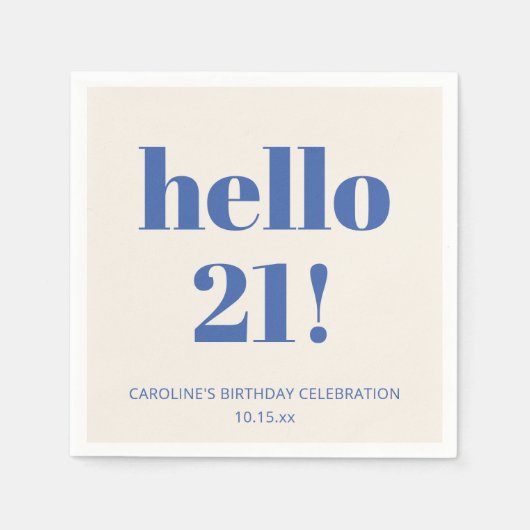 Bold Typography Ivory Blue Modern 21st Birthday Servet (Voorkant)