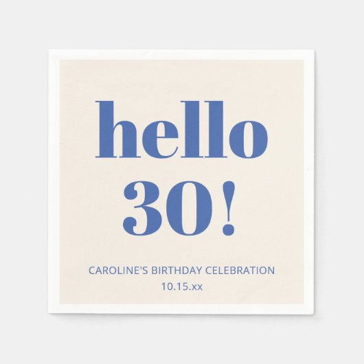 Bold Typography Ivory Blue Modern 30th Birthday  Servet (Voorkant)