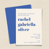 Bold Typography Ivory Blue Modern Bat Mitzvah Kaart