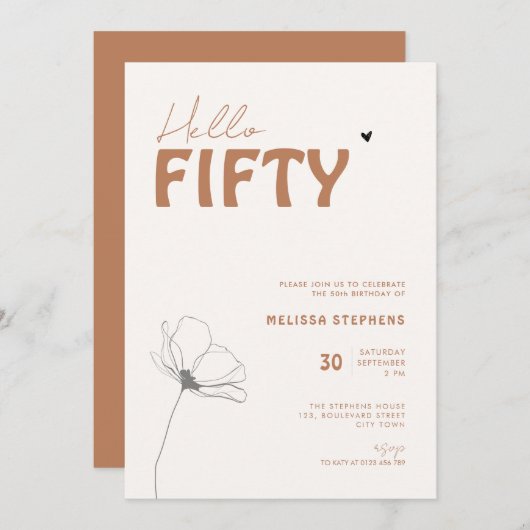 Bold Typography Ivory Brown Elegant 50th Birthday Kaart (Voorkant / Achterkant)