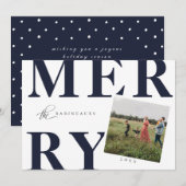 Bold Typography MERRY Holiday Photo Card Navy Blue Feestdagenkaart (Voorkant / Achterkant)