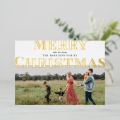 Bold Typography Merry Kerstfoto Folie Feestdagenkaart (Staand Voorkant)
