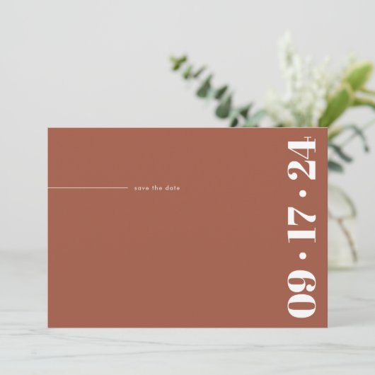 Bold Typography Minimalist Modern Terracotta Save The Date (Staand voorkant)