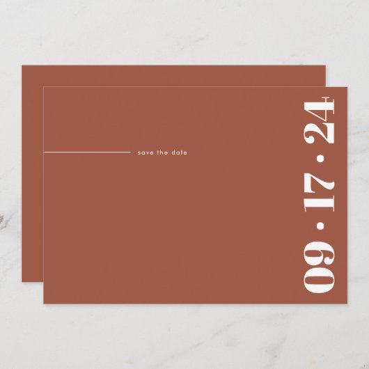 Bold Typography Minimalist Modern Terracotta Save The Date (Voorkant / Achterkant)