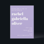 Bold Typography Modern Lavender Bat Mitzvah Kaart<br><div class="desc">Bloedtypografie in Lavender en White Modern Bat Mitzvah Invitation</div>